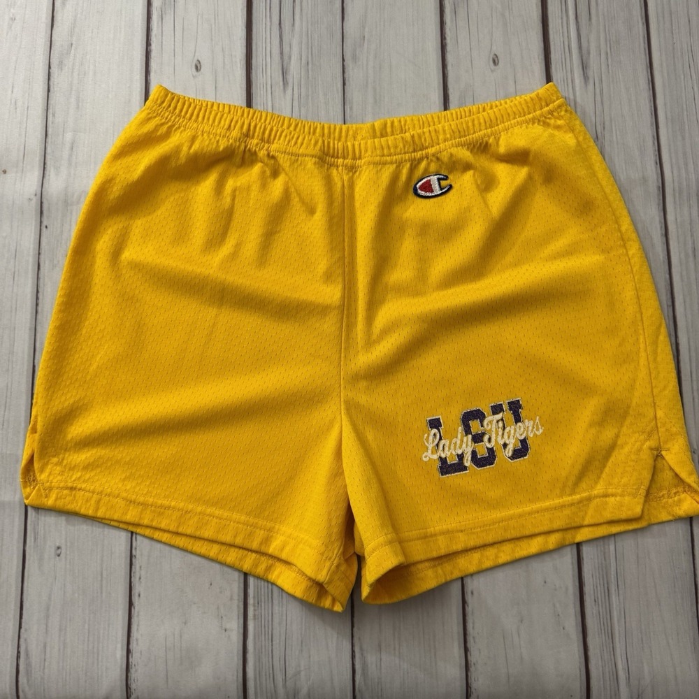 Vintage Champion LSU Lady Tigers Shorts Womens 18 XL Yellow Made USA Nylon